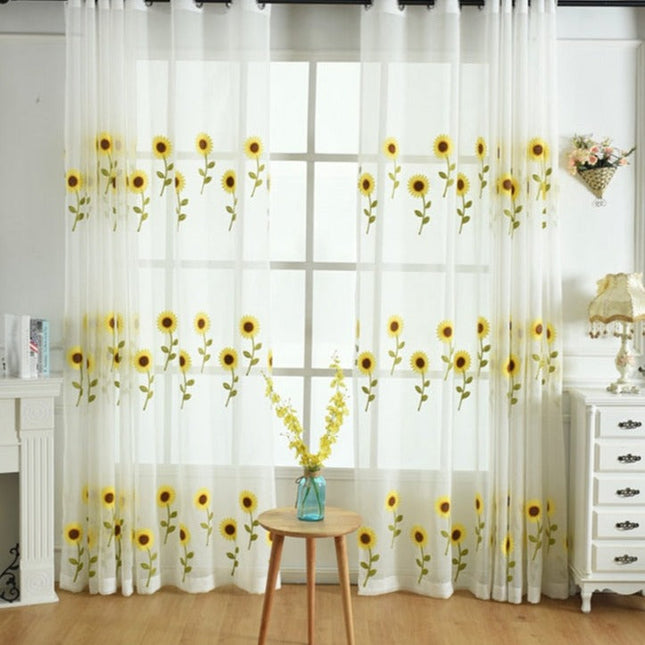 Firana haftowana w żółte słoneczniki