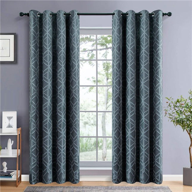 Ciemnozielona zasłona zaciemniająca w geometryczny wzór