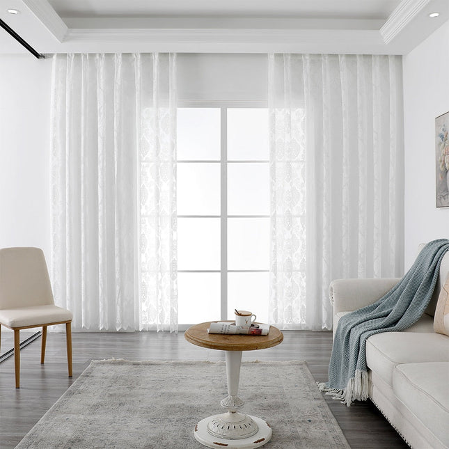 Biała firana w żakardowy wzór