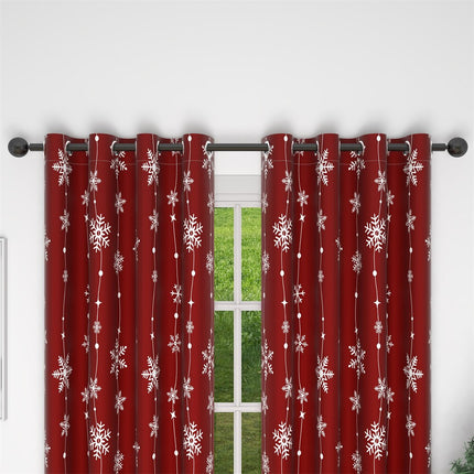 Świąteczna zasłona w czerwone płatki śniegu