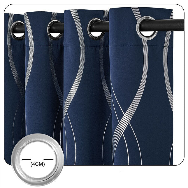 Niebieska zasłona ze srebrnym wzorem fali