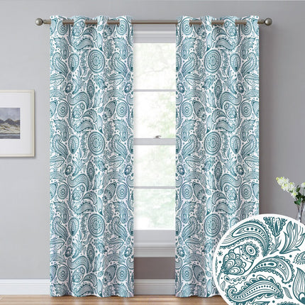 Biała zasłona na przelotkach we wzór paisley
