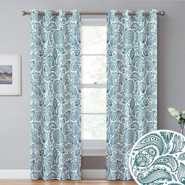 Biała zasłona na przelotkach we wzór paisley