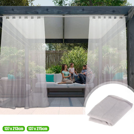 Szara zewnętrzna firana ombre na szelkach.