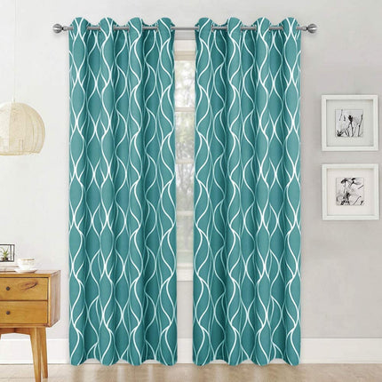 Zielona zasłona zaciemniająca w białe fale