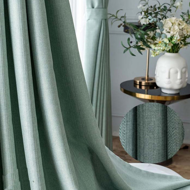 Miętowa zasłona zaciemniająca o splocie lnu