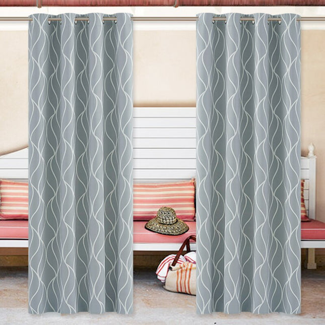 Jasnoszara zasłona ogrodowa w falisty wzór.