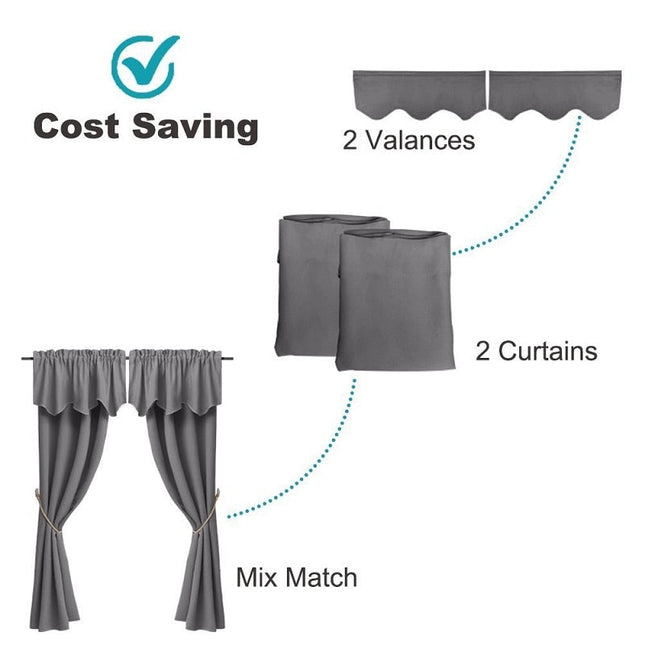 Komplet zasłon zaciemniających z lambrekinem.