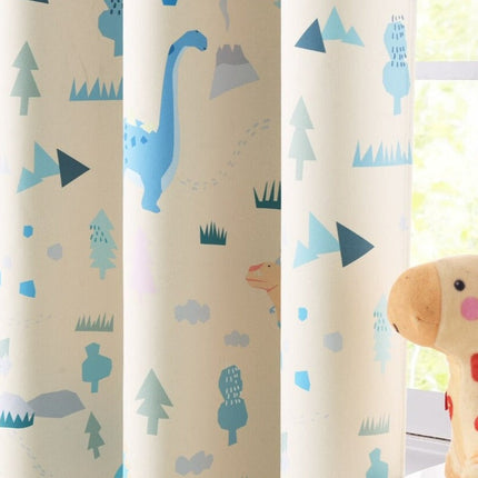 Beżowa dziecięca zasłona zaciemniająca w dinozaury