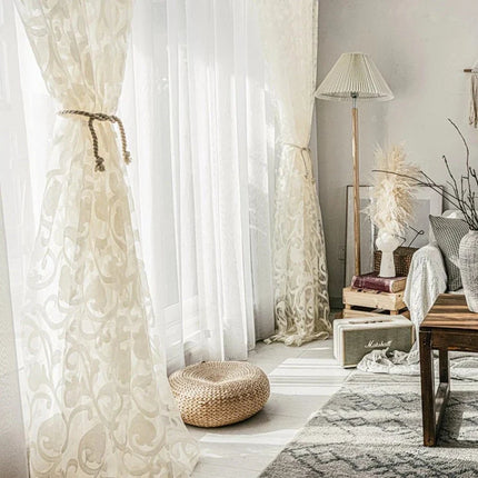 Firana z żakardowym kwiatowym wzorem