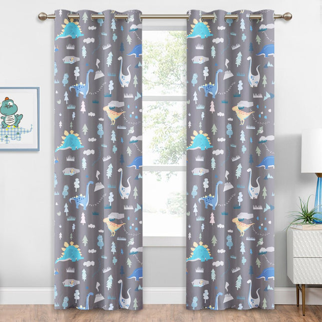 Szara zasłona zaciemniająca w dinozaury