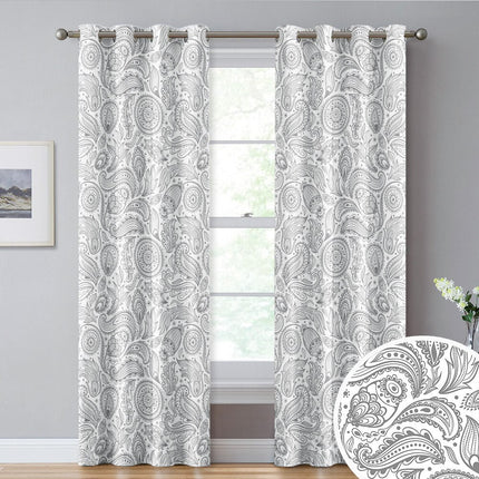 Biała zasłona na przelotkach we wzór paisley