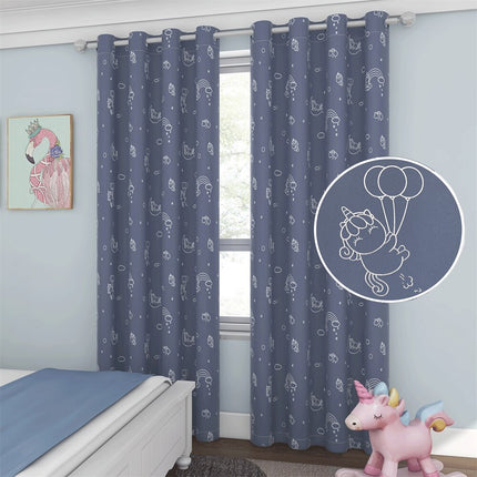 Niebieska zasłona dziecięca w jednorożce