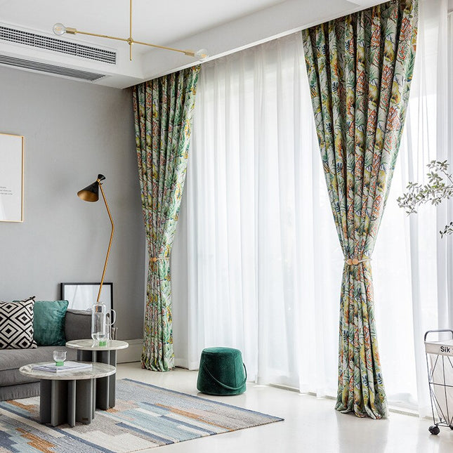 Zasłona w kolorowy tropikalny wzór liści