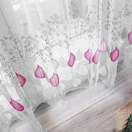 Firana w szare i fioletowe liście