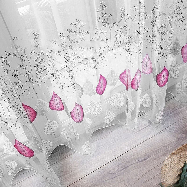 Firana w szare i fioletowe liście
