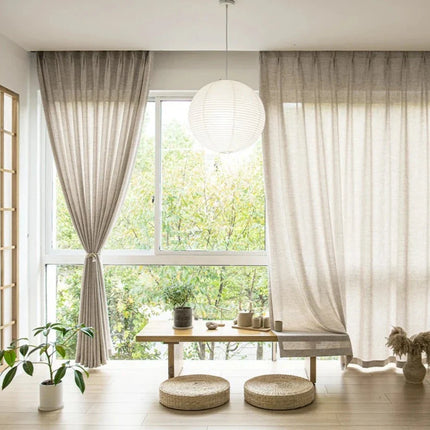 Lniana firana beżowa z lamówką