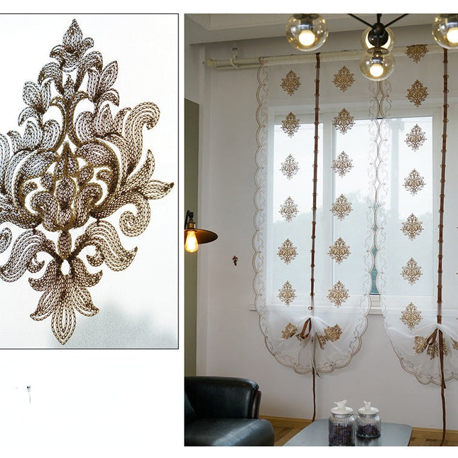 Firana panelowa z brązowym haftem