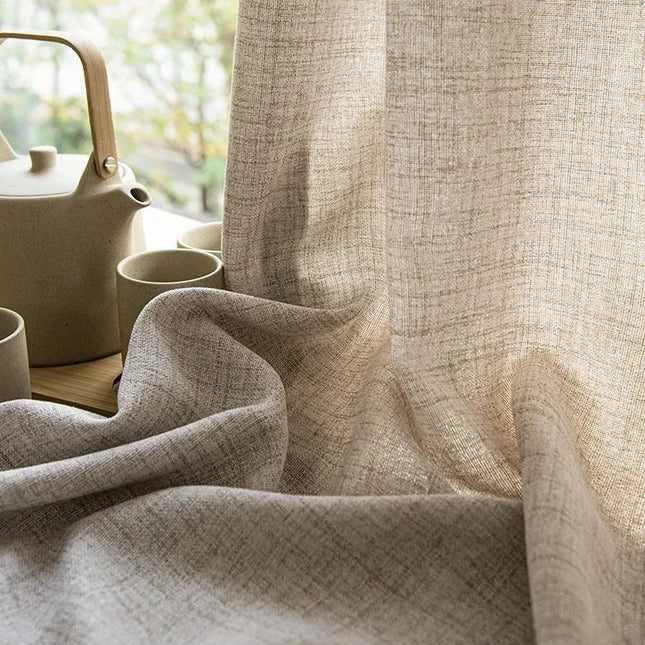 Lniana firana beżowa z lamówką