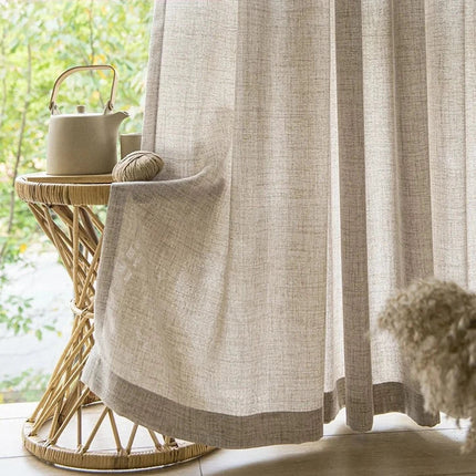 Lniana firana beżowa z lamówką