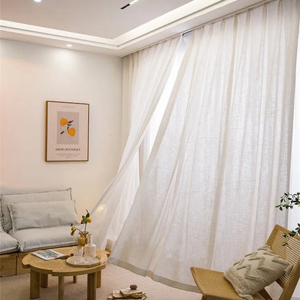 Firana beżowa imitująca naturalny len