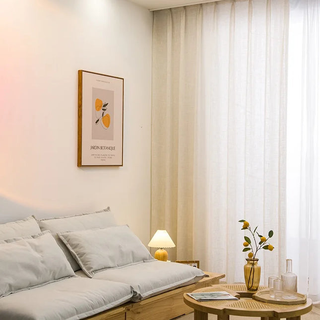 Firana beżowa imitująca naturalny len