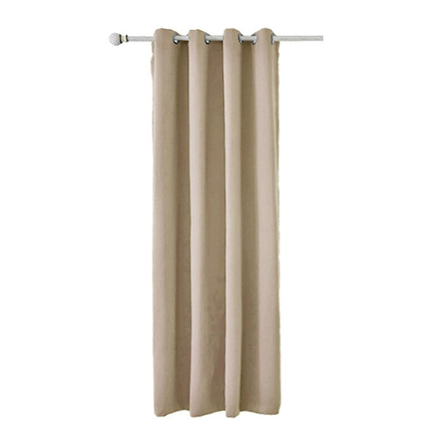 Beżowa wodoodporna zasłona balkonowa na przelotkach.