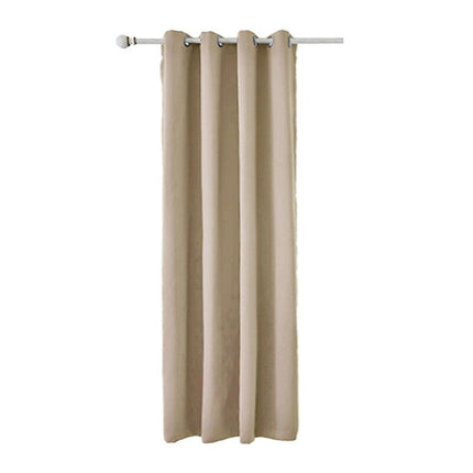 Beżowa wodoodporna zasłona balkonowa na przelotkach.