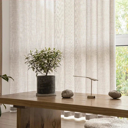 Lniana firana beżowa z lamówką