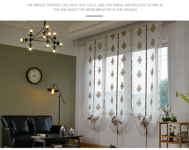 Firana panelowa z brązowym haftem