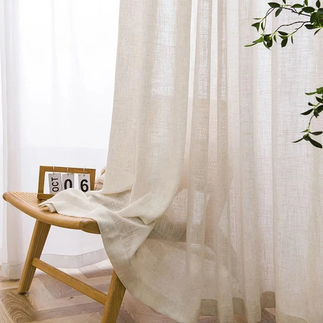 Firana beżowa imitująca naturalny len