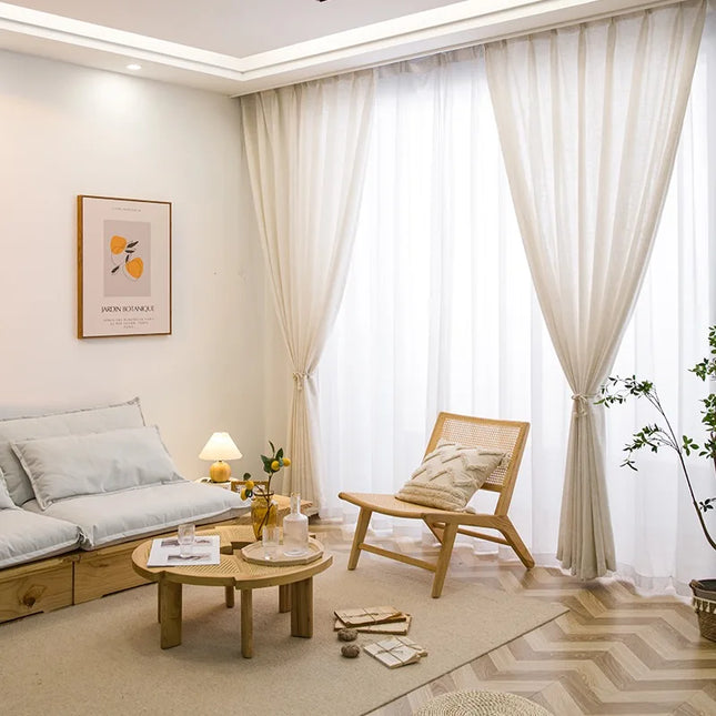 Firana beżowa imitująca naturalny len