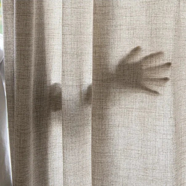 Lniana firana beżowa z lamówką