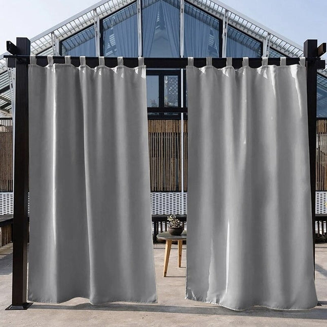 Szara zasłona ogrodowa na pergolę na szelkach.