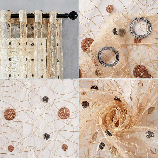 Brązowa firana z haftem na przelotkach