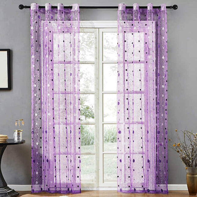 Lawendowa firana z haftowanym wzorem