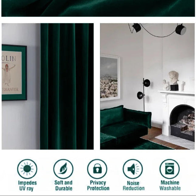 Szmaragdowa aksamitna zasłona zaciemniająca do salonu
