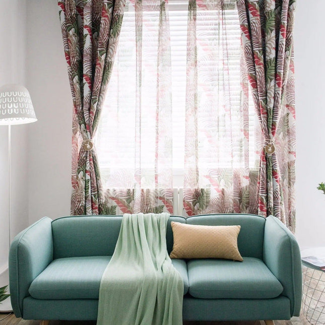 Woalowa firana w egzotyczne liście