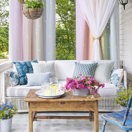 Tęczowa zewnętrzna firanka na taras