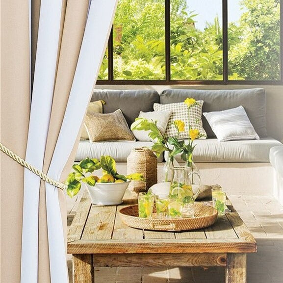 Zasłona ogrodowa w biało-szare pasy