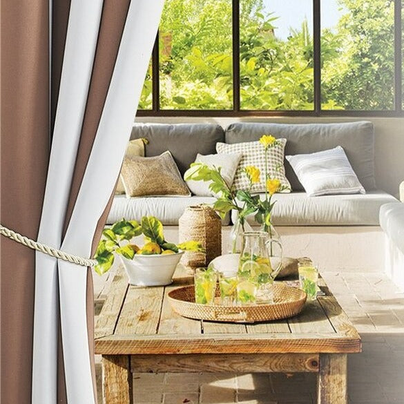 Zasłona ogrodowa w biało-szare pasy