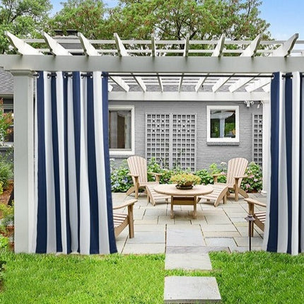 Zasłona ogrodowa w biało-szare pasy