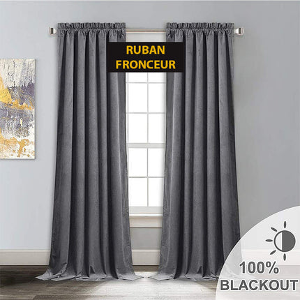 Ciemnoszara zasłona zaciemniająca z welwetu