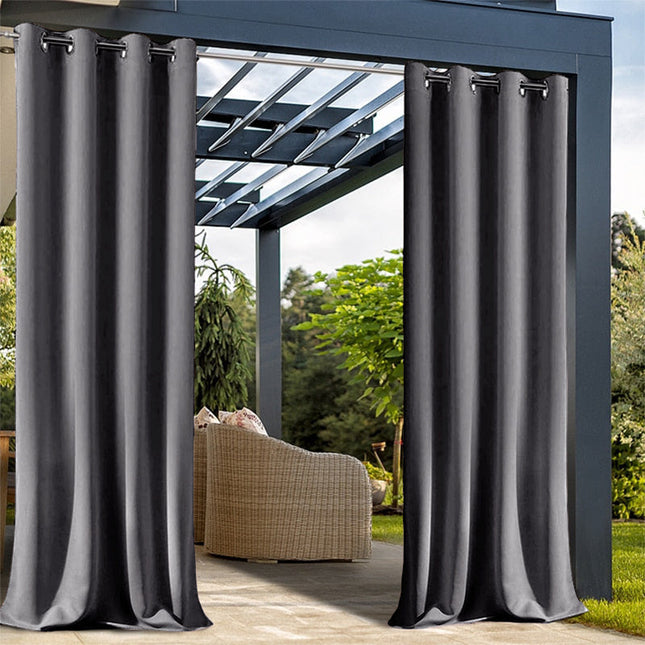 Ciemnoszara wodoodporna zasłona ogrodowa na przelotkach.