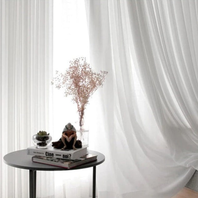 Gładka biała firana z woalu